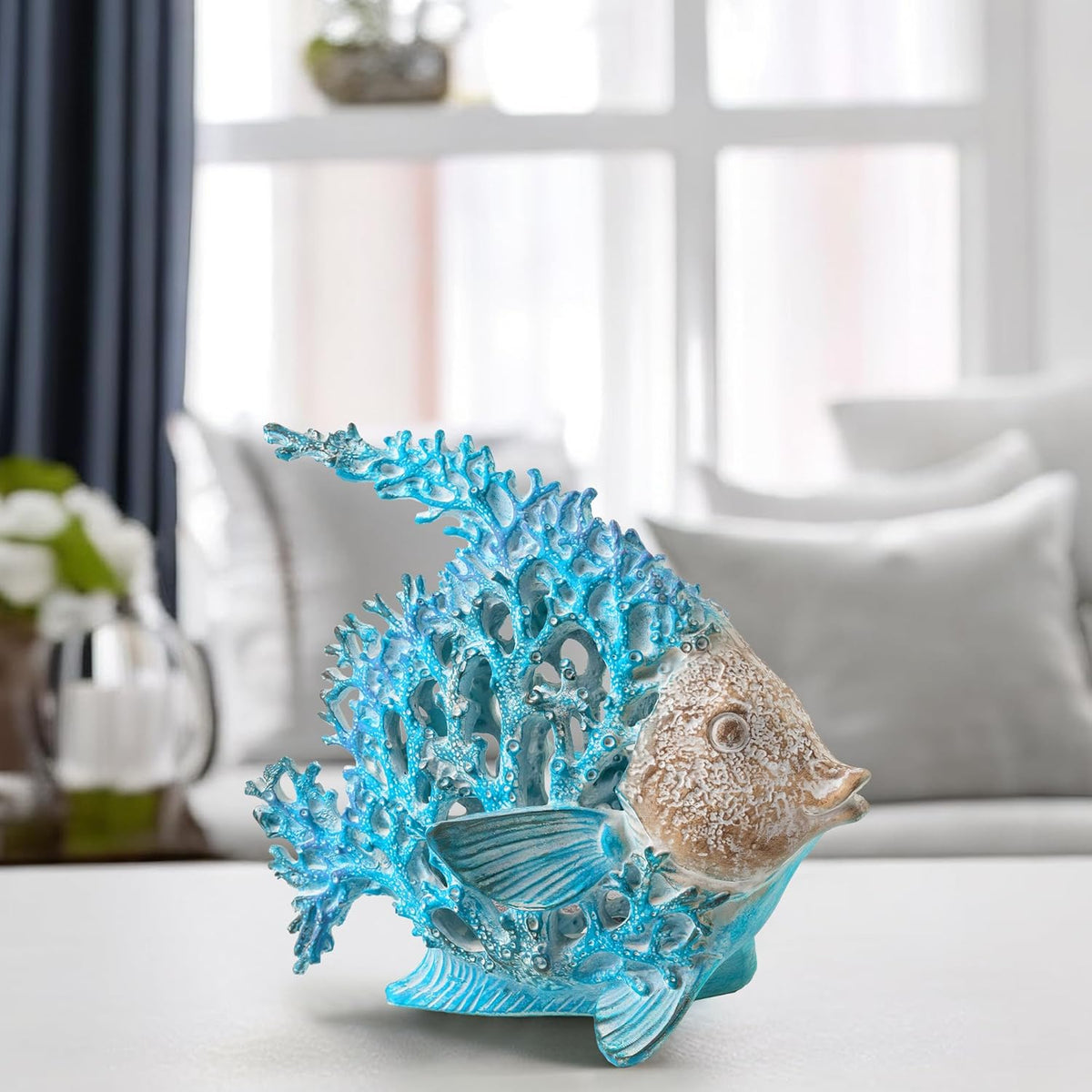 VVGIFTS Beach Coastal Decor Coral Reef Angelfish Home Office Desk Decor Sculpture Statue for