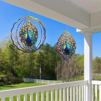FLAGWIX Christmas Peacock Wind Spinners Outdoor - 3D Stainless Steel Metal Wind Spinners 12 in