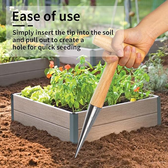 FLORA GUARD Hand Dibber Garden Tool, Seed Planter Tool with Wood Handle for Sowing Seed - 5" Seed