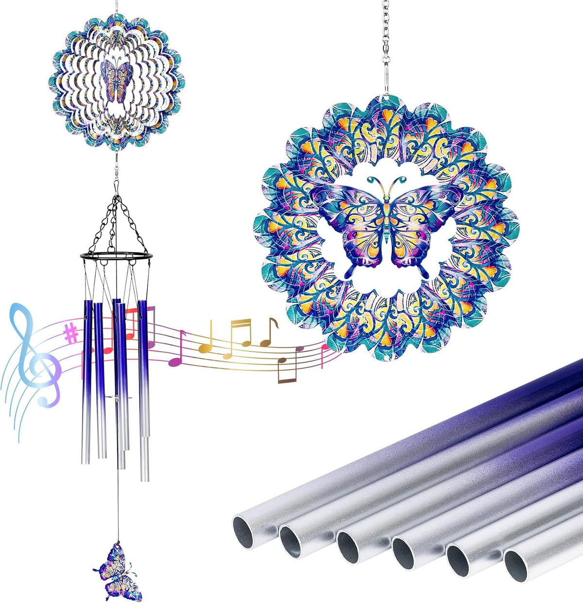 TUOKING Wind Chimes for Outside Butterfly Wind Spinner Windchimes Hanging Decoration for Outdoor