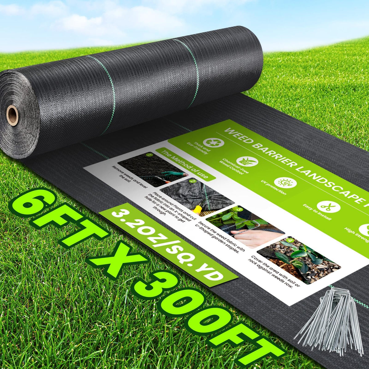 6x300FT Weed Barrier Landscape Fabric Heavy Duty, 3.2oz Woven Weed Fabric