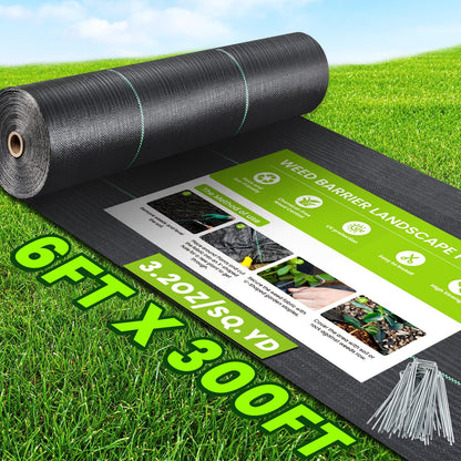 6x300FT Weed Barrier Landscape Fabric Heavy Duty, 3.2oz Woven Weed Fabric