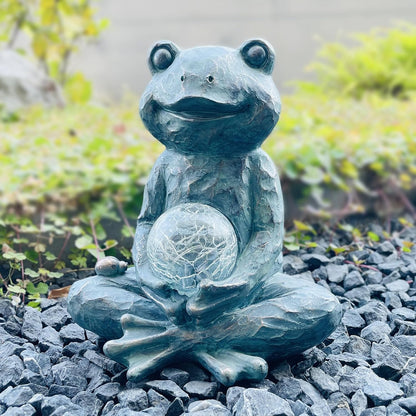 Zen Yoga Frog Garden Statue Ornament, Outdoor Decor, Solar Patio Garden Sculptures & Statues, Gift