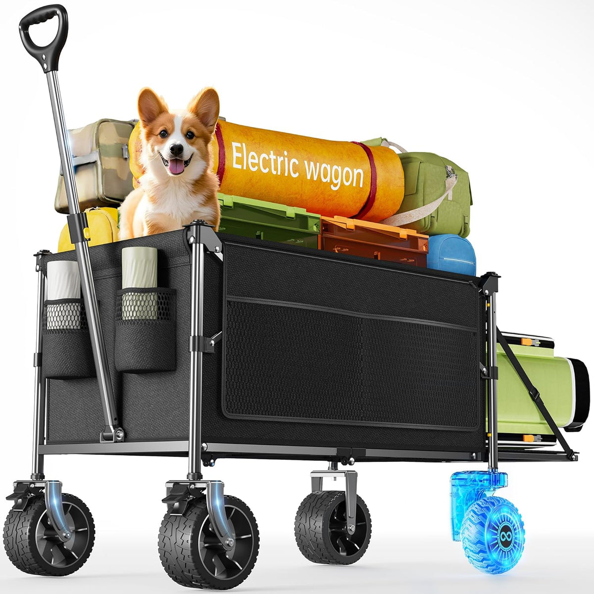 Electric Utility Wagon Cart–330 lb Load, 180 L Foldable Beach Wagon with Remote, 4-Speed