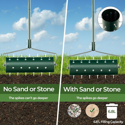 S AFSTAR 21" Manual Lawn Aerator, Heavy Duty Rolling Aerator Lawn Tool Filled Sand Stone with 51"