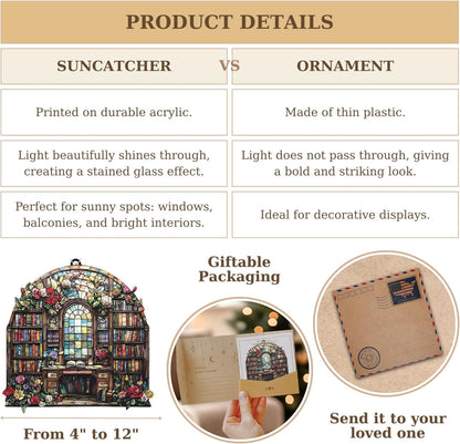 Book and Flower Bookish Acrylic Suncatcher Stained Glass Effect Window Car Hanging Christmas