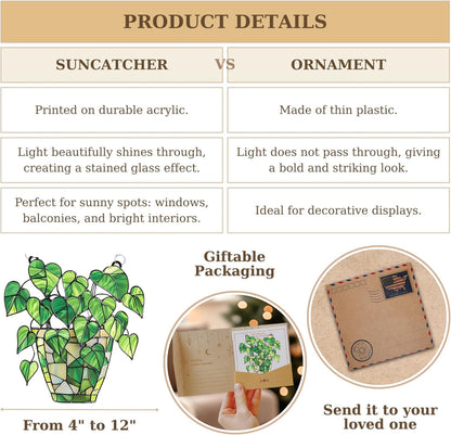 Pothos Acrylic Suncatcher Stained Glass Effect Window Car Hanging Christmas Ornament Indoor Outdoor
