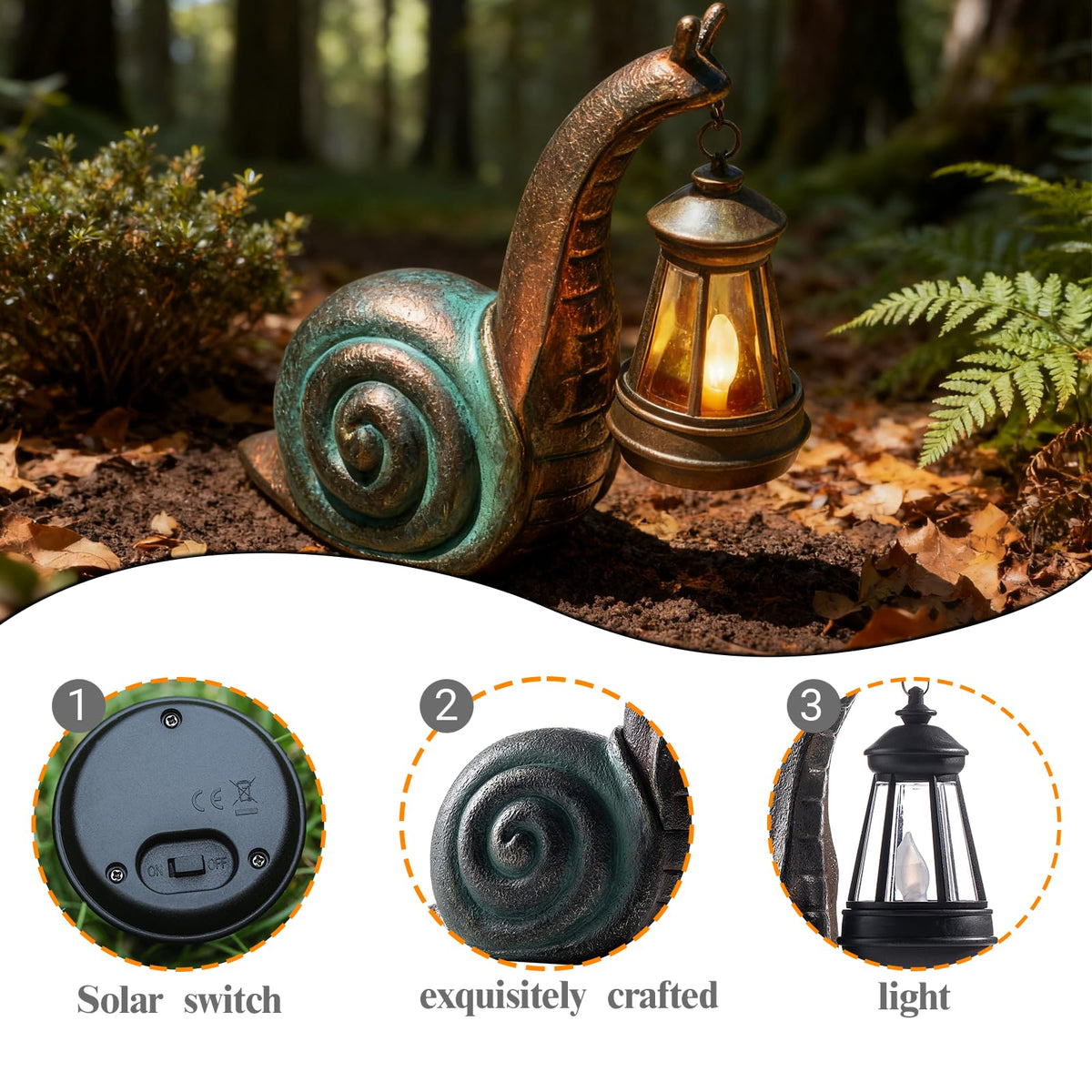 QZJDDZSW Solar Garden Snail Statue,Lawn Decor Statue for Patio, Balcony, Yard Ornament - Mothers