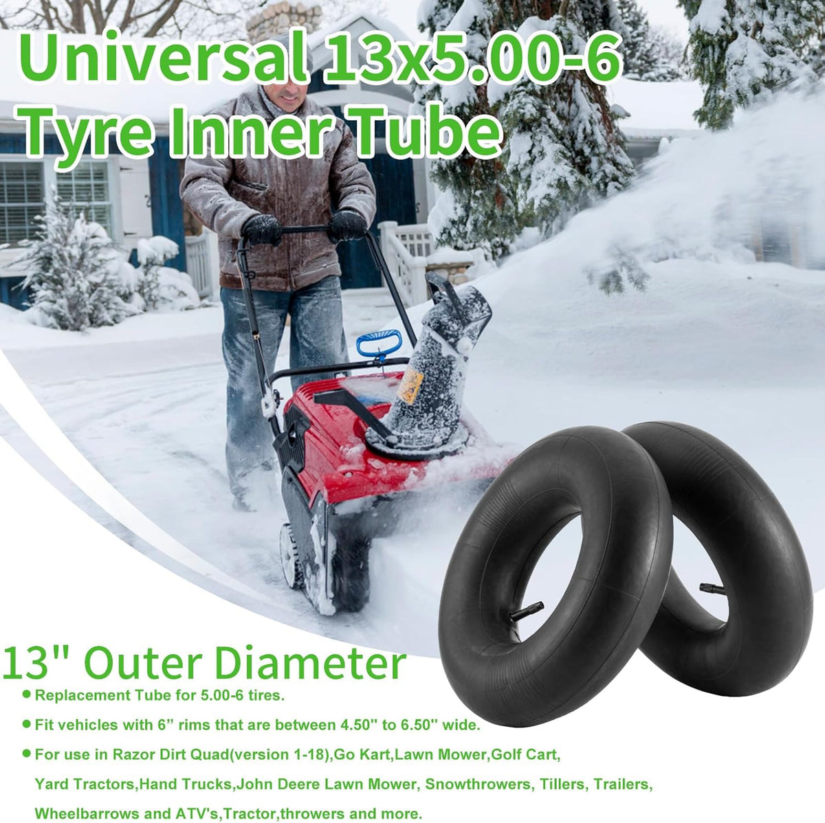 13x5.00-6" Inner Tubes, 2 Pack Heavy Duty 5.00-6/4.00-6 Replacement Tire Inner Tube with Straight