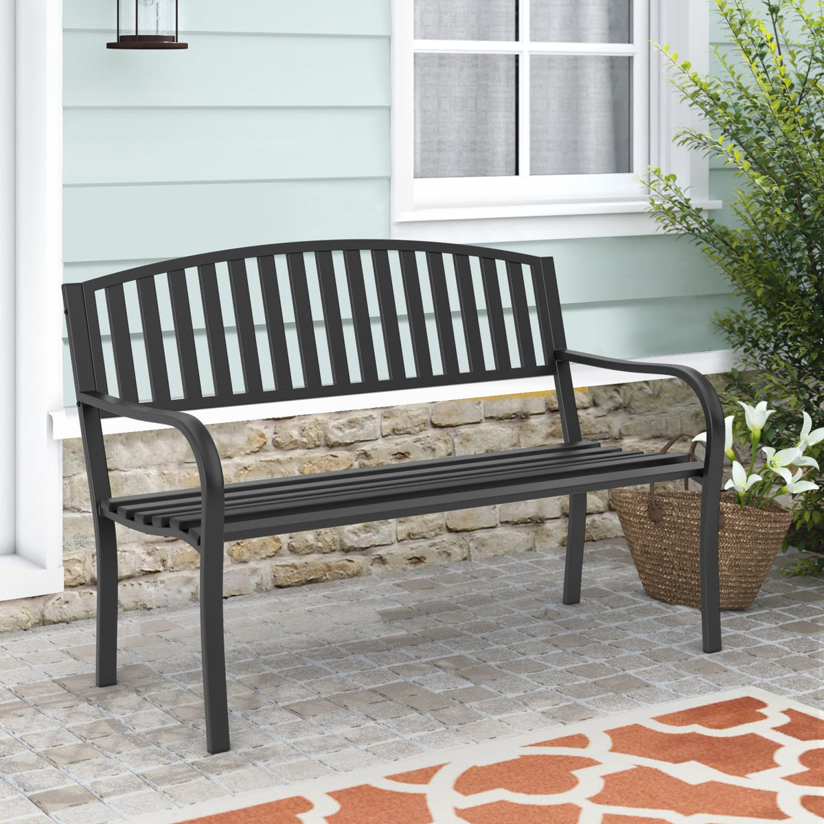 Maemttes Outdoor Bench Garden Bench, Weatherproof Anti-Rust Heavy-Duty Outside Benches Clearance
