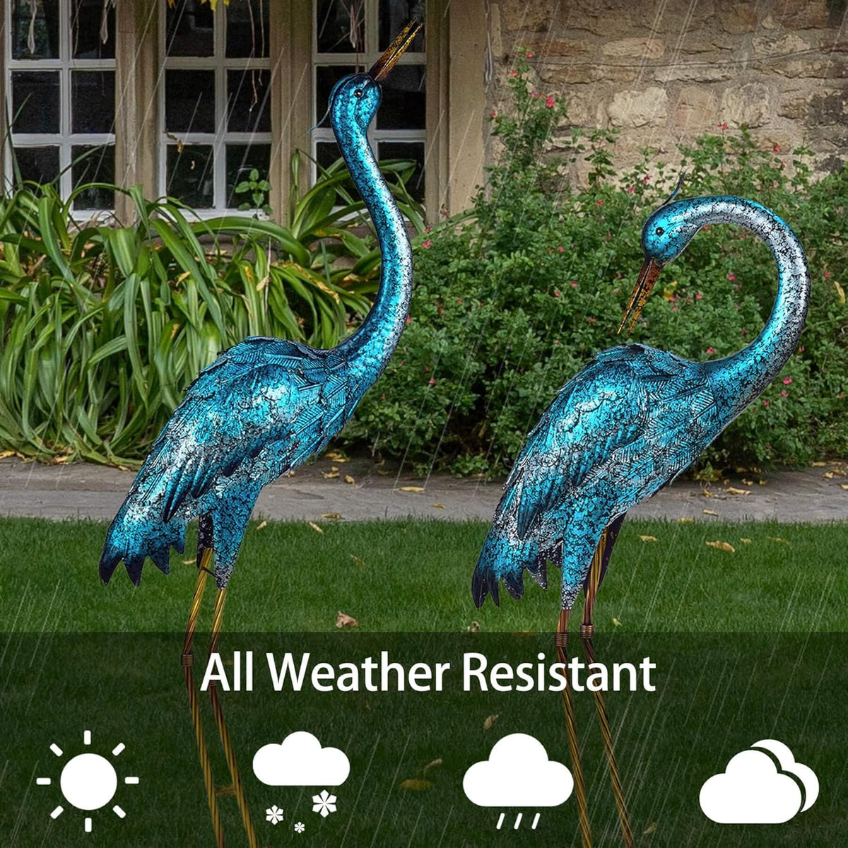 Kircust Garden Sculpture & Statues, Blue Heron Lawn Ornaments Standing Metal Crane Yard Art Large