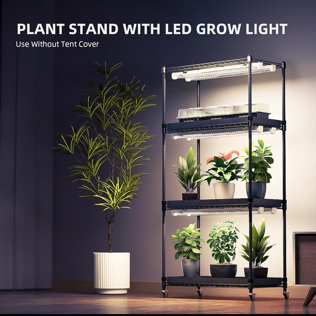 Spider Farmer 2025 Plant Stand with Grow Lights, 4-Tier Plant Shelf with 6Pcs 2ft Full Spectrum LED
