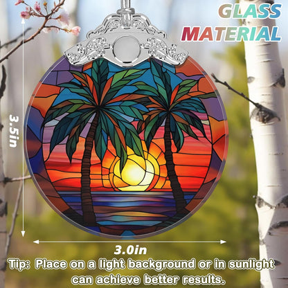 Stained Glass Retro Beach Christmas Ornament - Holiday Home Decor - Tree Decoration - Gift Exchange