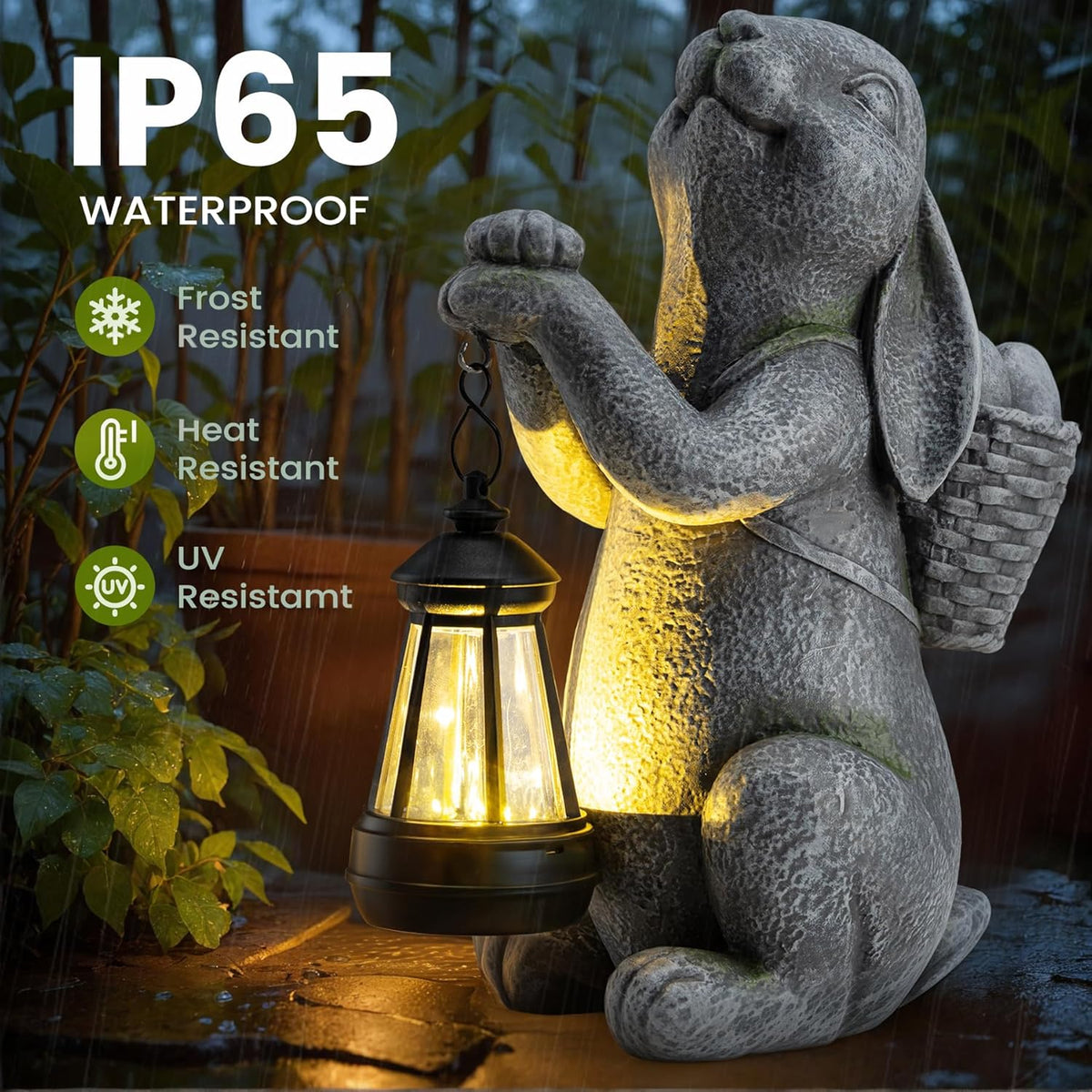 Solar Garden Outdoor Statues Rabbit with Solar Lantern,Outdoor Bunny Figurines Decorations,Lawn