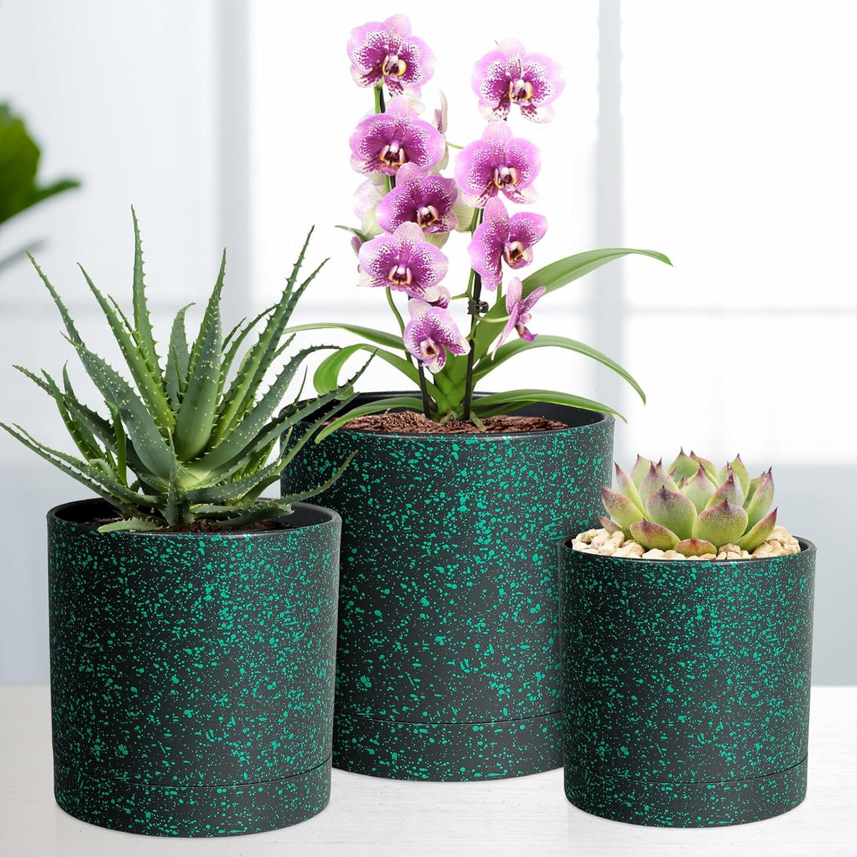 7/6.5/6/5/4 inch Plant Pots, 5 Pack Cylinder Flower Pots for Small Indoor Outdoor Plants, Plastic