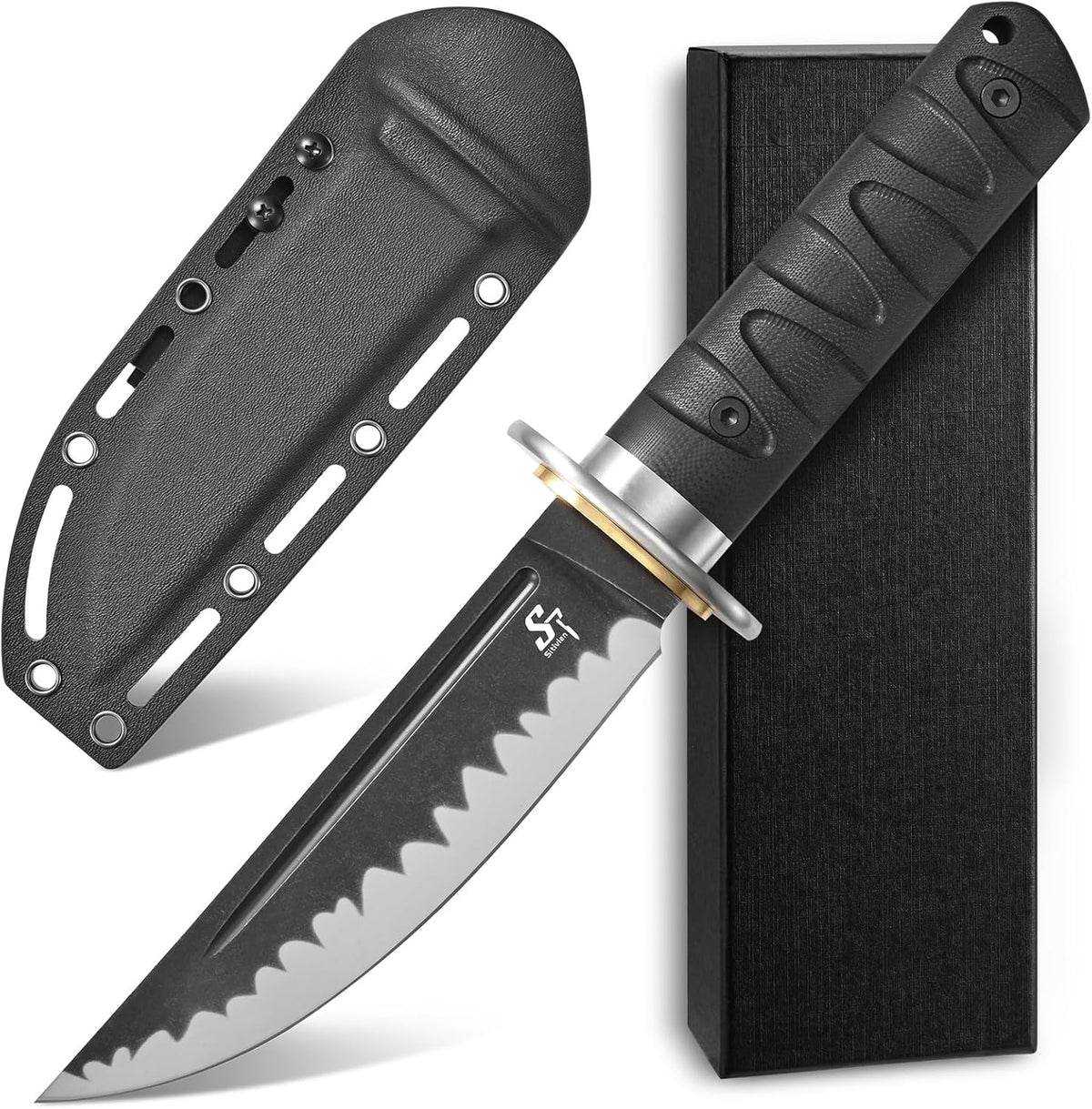 Sitivien ST29 Fixed Blade Knife, AUS-10 Steel Blade G10 Handle Full Tang Bowie Knife for Outdoor