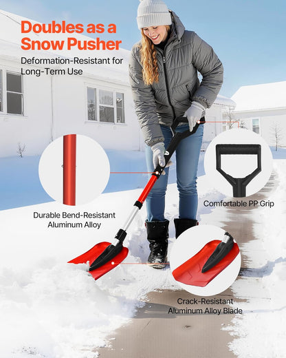 VEVOR Snow Shovel for Driveway, 9 in Foldable Snow Shovel with D-Shaped Handle, 36-40 in