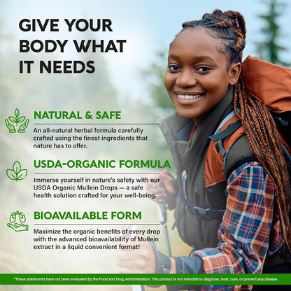 Mullein Drops for Lungs - USDA Organic Liquid - Mullein Leaf Extract Supplement - Made in USA