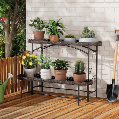 Plant Stand Outdoor Indoor 2 Tier Metal Pland Stand, Detachable Heavy Duty Tall Plant Shelf Rack
