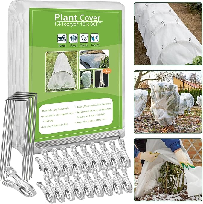 Plant Covers Freeze Protection, 10ft x 30ft 1.41oz/yd² White Frost Cloth Plant Blankets with 20