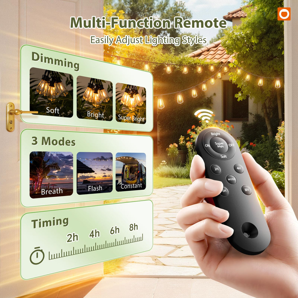 addlon 52(48+4) FT Solar String Lights Waterproof, Remote Dimmable 16+1 LED