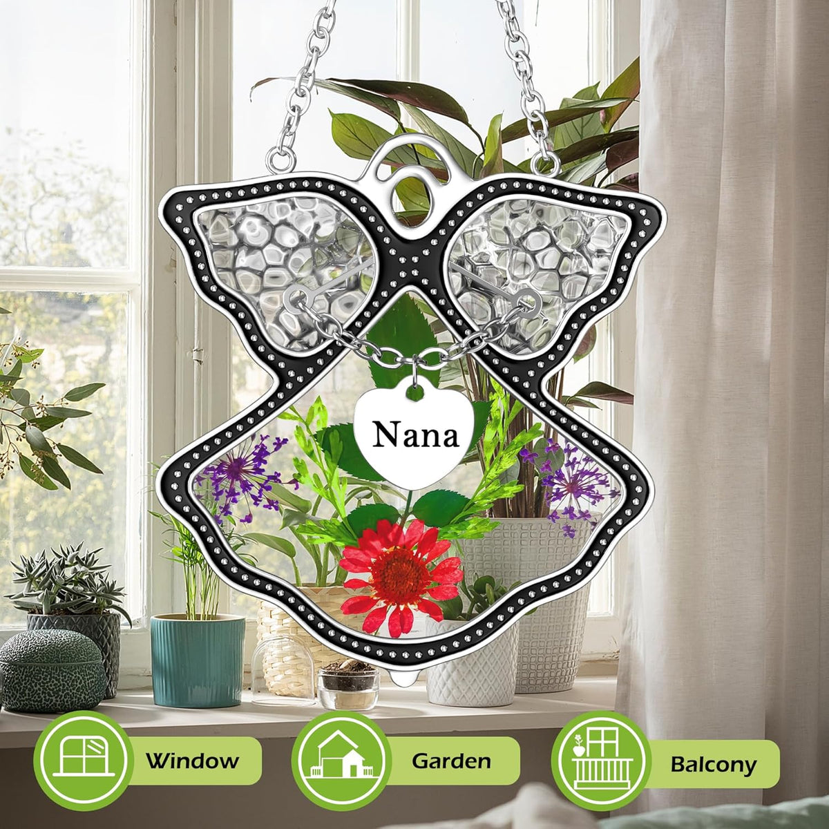 KY&BOSAM Angel Suncatcher Nana Stained Glass for Windows Hangings Wind Chime Home Decor with