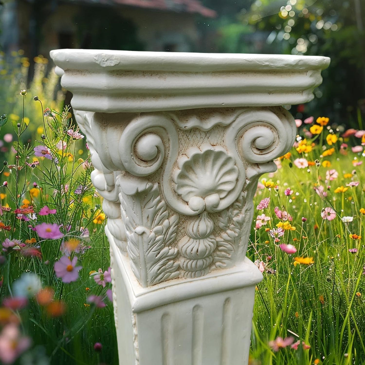 Large 35.5" Vintage Weathered Corinthian Column Pillar with Base Pedestal Magnesium Oxide Ideal for