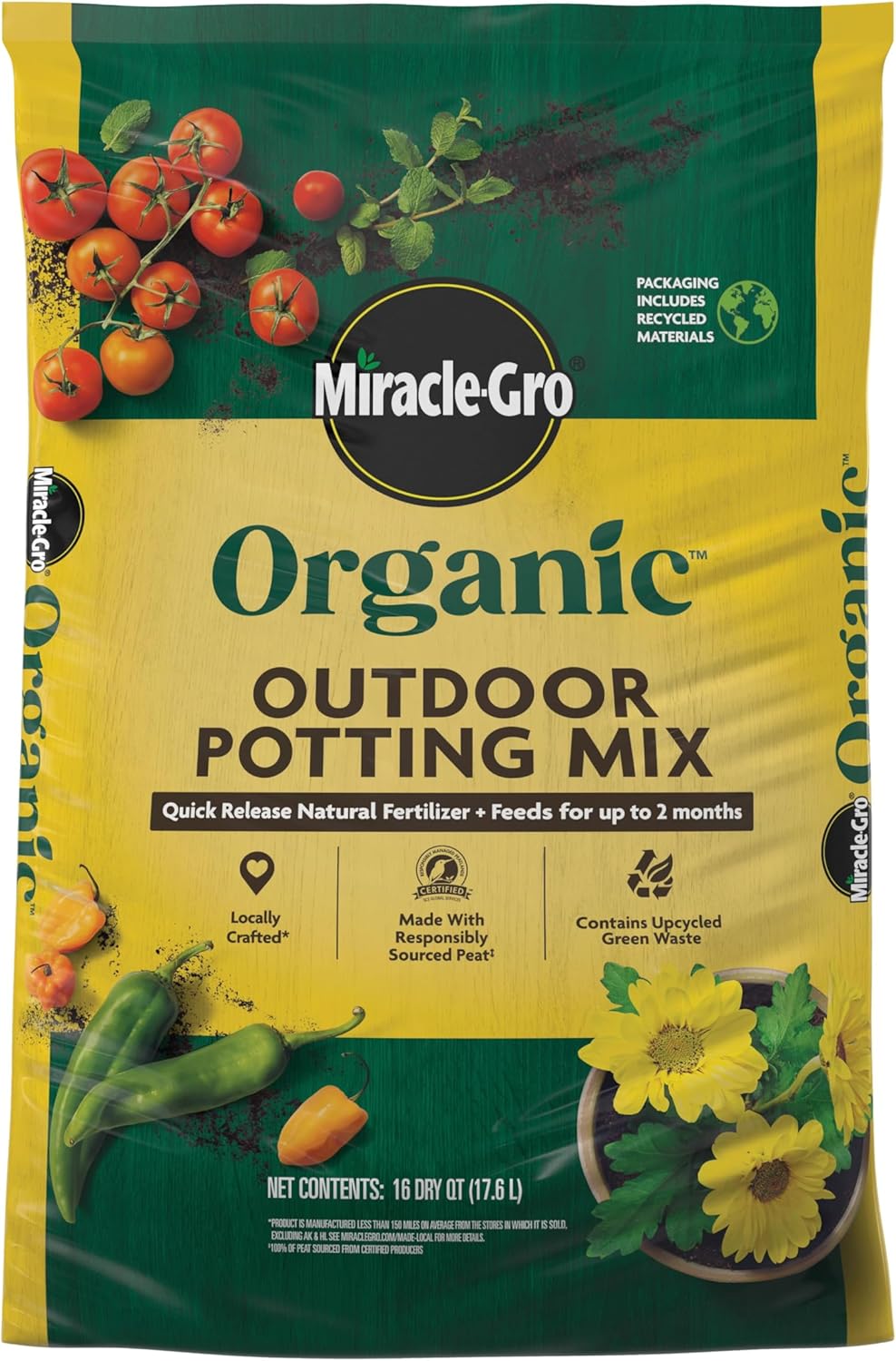Miracle-Gro Organic Outdoor Potting Mix, for Outdoor Container Plants, Contains Quick-Release