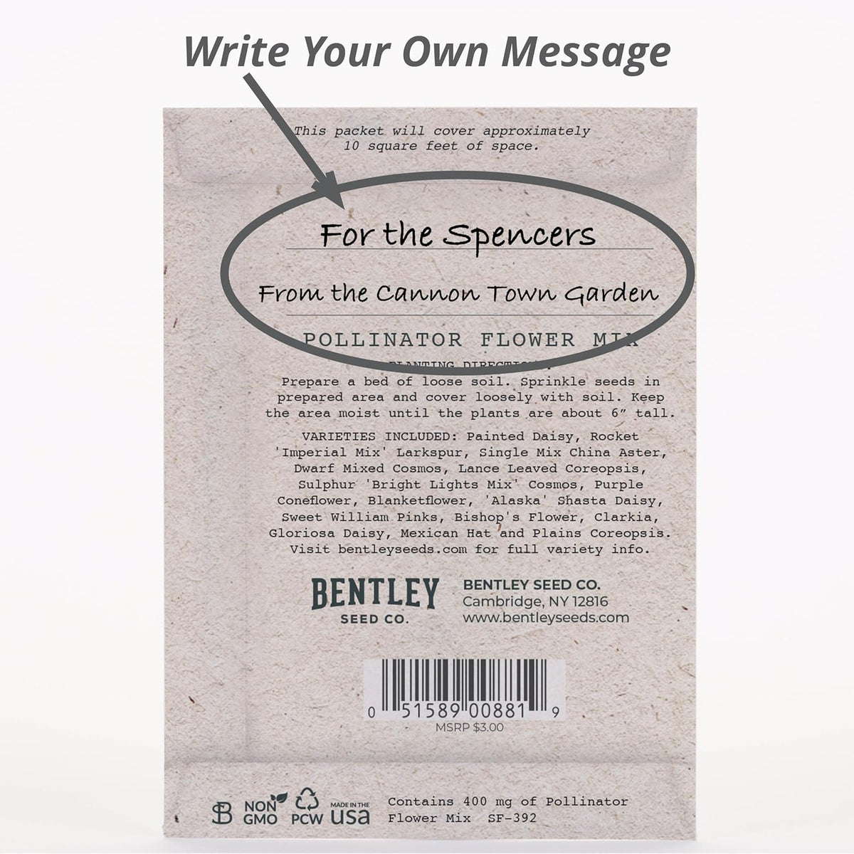 Bentley Seed Co. | Bee Kind Pollinator Flowers | Beautiful Bee Art Kraft Look Seed Packets |