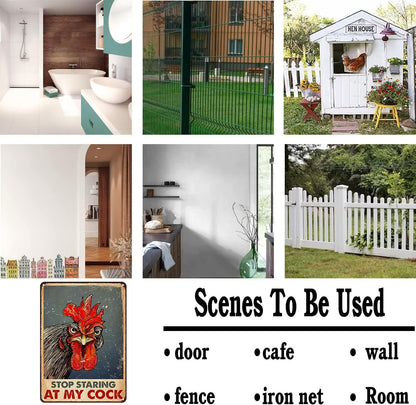 Funny Chicken Stop Staring My Cock Tin Sign for Farm Chicken Coop Farmhouse Kitchen Vintage Wall