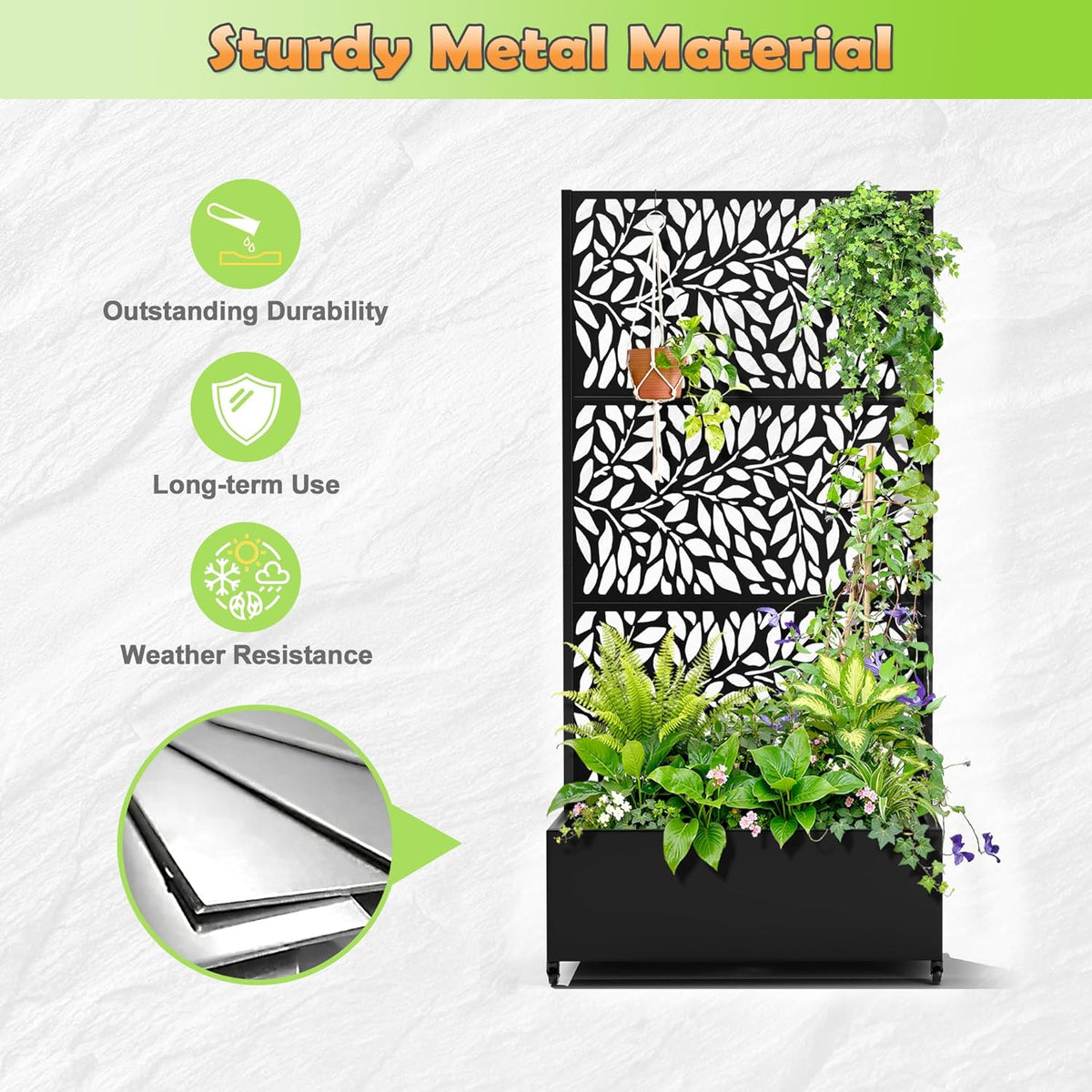 Metal Raised Garden Bed with Trellis, 2 in 1 Trellis with Planter Box & Privacy Screen for Climbing