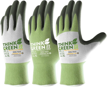 COOLJOB 3 Pairs Gardening Gloves for Women Men, 100% Recycled Polyester with Rubber Coated for