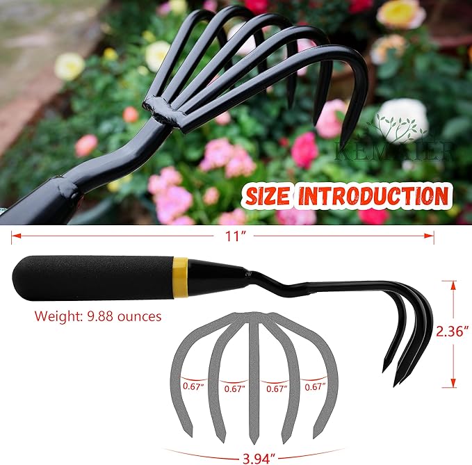 Stainless Steel Hand Cultivator - Garden Rake: Great for Heavy - Duty Soil Loosening, Planting and