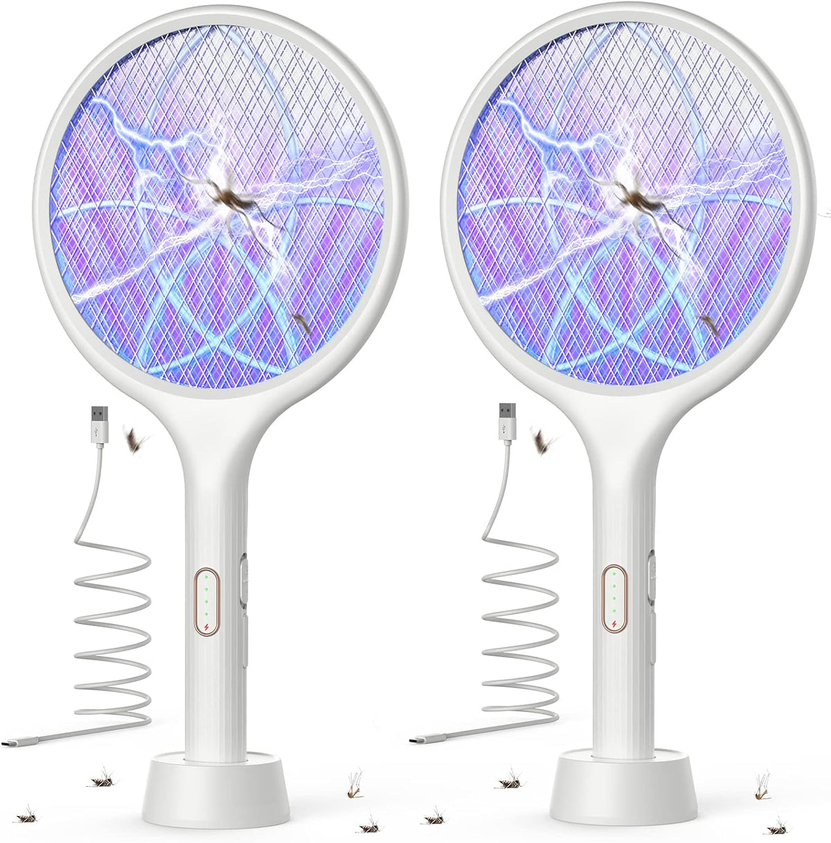 YISSVIC Electric Fly Swatter 4000V Bug Zapper Racket Dual Modes Mosquito Killer with Purple