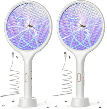 YISSVIC Electric Fly Swatter 4000V Bug Zapper Racket Dual Modes Mosquito Killer with Purple