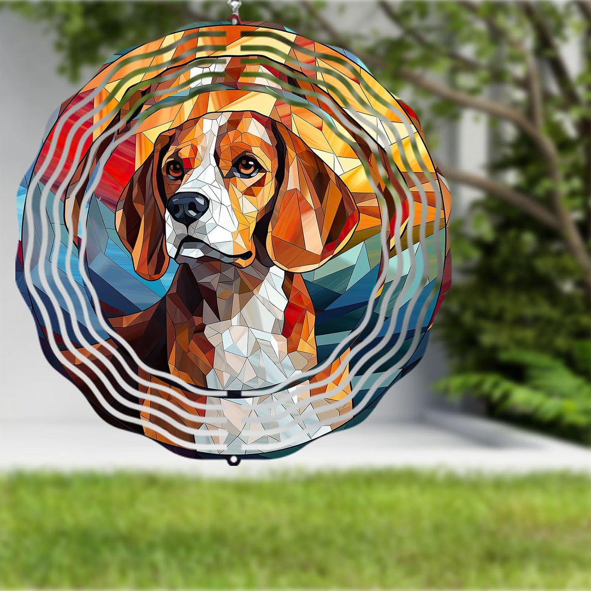 Beagle Dog Wind Spinners Outdoor Dog Memorial Gifts, 3D Metal Kinetic Hanging Garden Wind Spinner