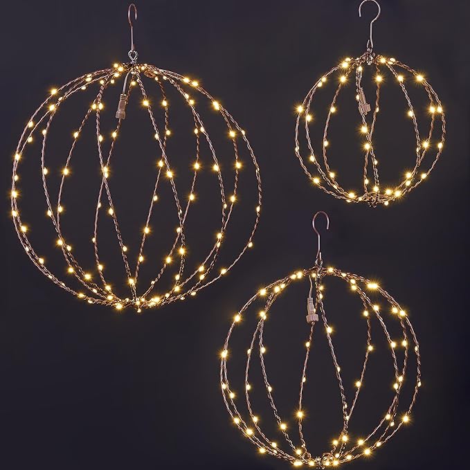 LIGHTSHARE 248LED 12IN+16IN+20IN Light Ball Yard Decoration Pathway Lights Brown Sphere Light Fold