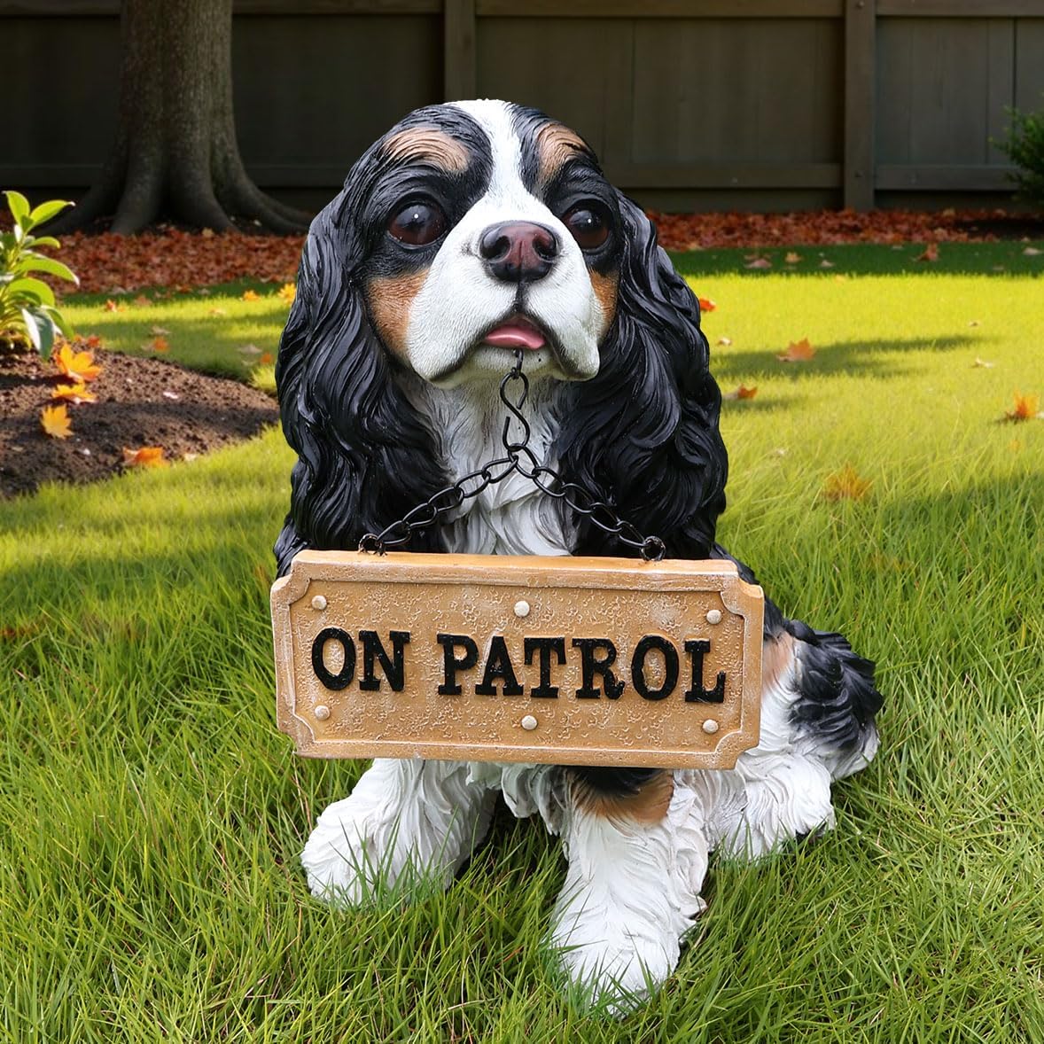 Cavalier King Charles Spaniel Statue Outdoor Decorations – Outdoor Dog Statue Black and White