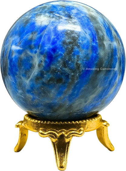 Amazing Gemstone Lapis Lazuli Crystal Ball with Stand - 2" Inches Crystal Sphere Meditation Balls