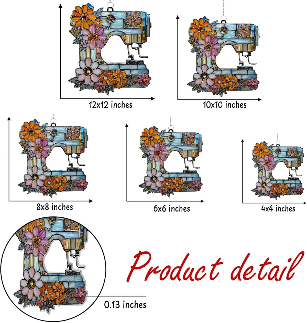 Vintage Sewing Machine Acrylic Suncatcher Stained Glass Effect Window Car Hanging Christmas