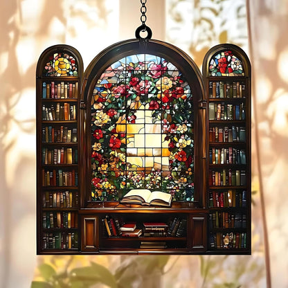 Flower Library Bookish Acrylic Suncatcher Stained Glass Effect Window Car Hanging Christmas