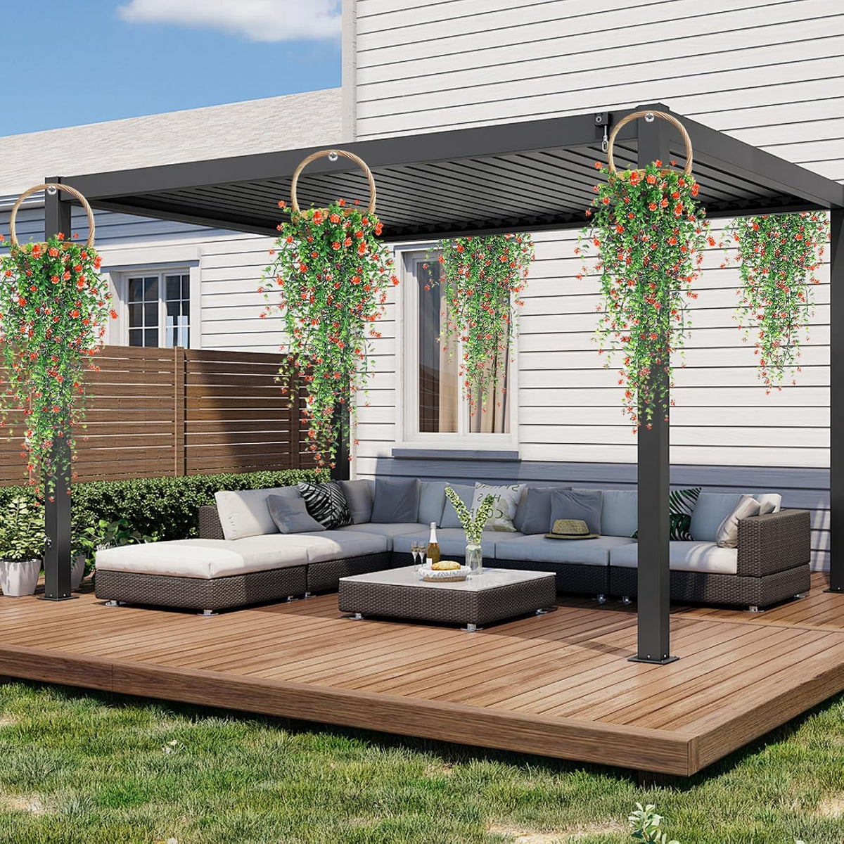 Artificial Hanging Flowers, 3 Pcs Fake Hanging Plants Artificial Vines for Outdoors, Fake Ivy Vine
