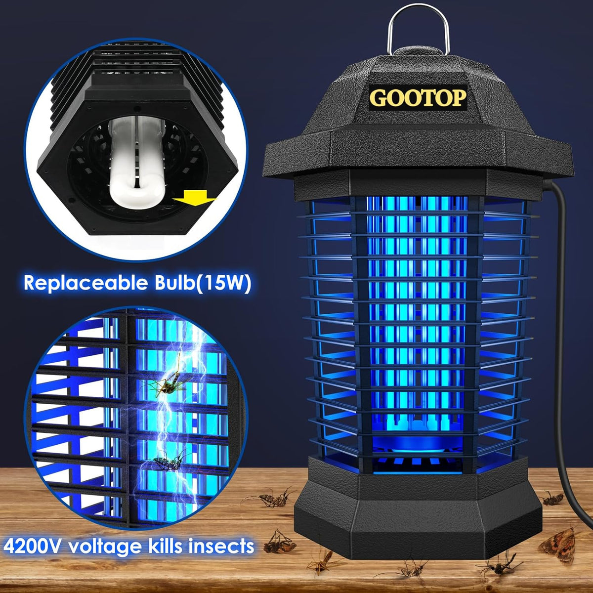GOOTOP Bug Zapper Outdoor, Mosquito Zapper, 3 Prong Plug in Electric Fly Zapper, Mosquito Killer