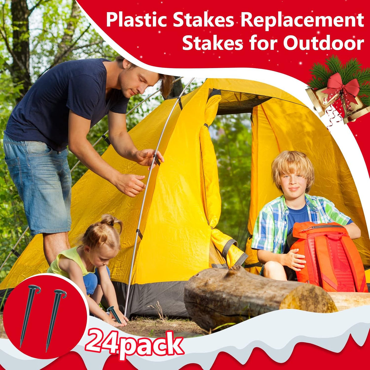 Vicenpal 24 Pcs 7 Inch Plastic Yard Stakes Inflatables Heavy Duty Plastic Garden Stakes for Tent