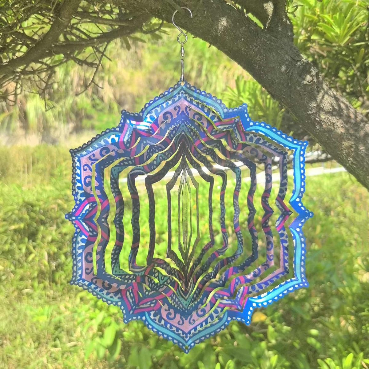 Mandala Wind Spinner Outdoor Mental Wind Spinner for Yard, Garden, Meditation, Yoga Decor Hanging