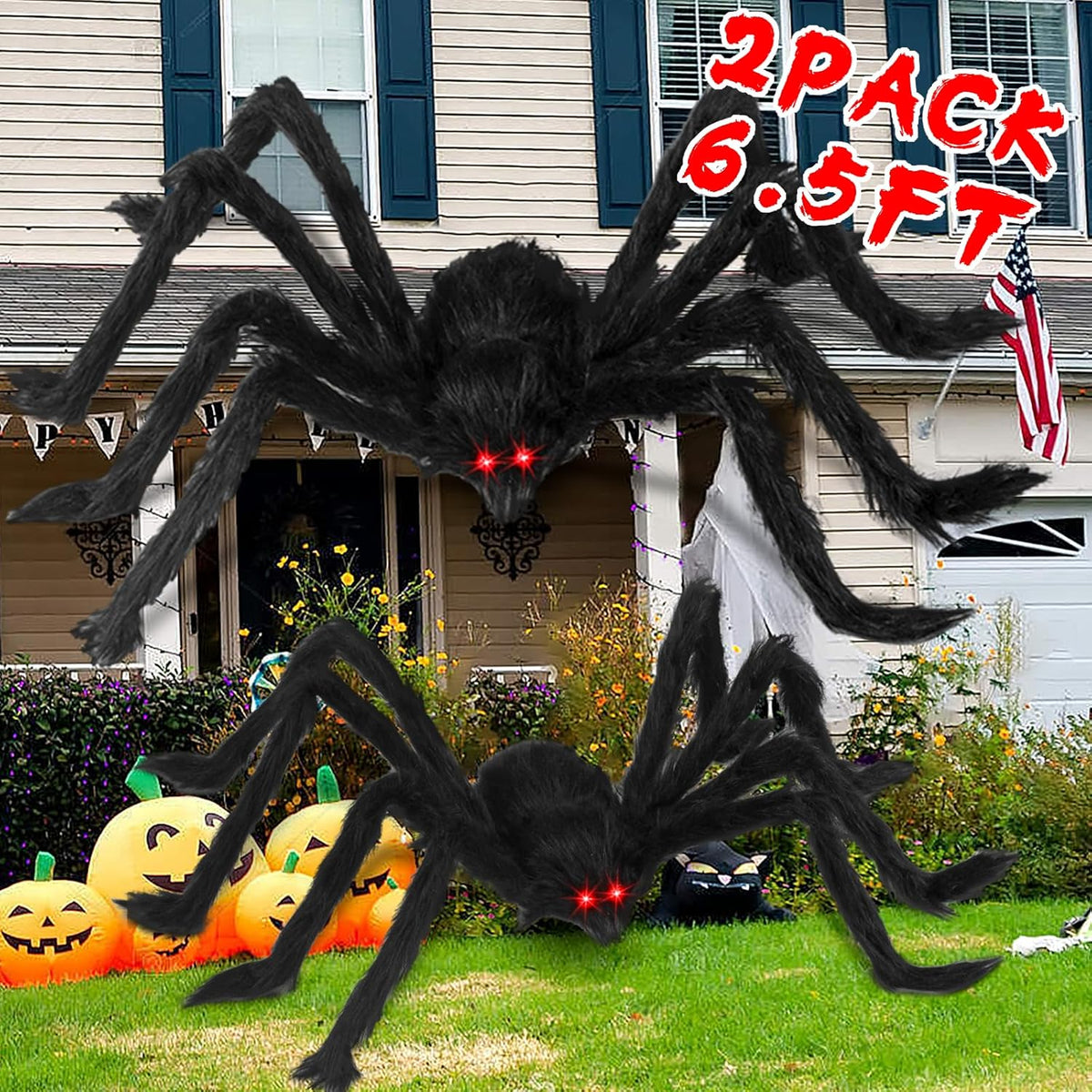 2PCS/6.5FT/78IN/200CM Halloween Giant Spiders Set: Acina Fake Large Hairy Spider Decorations, Scary