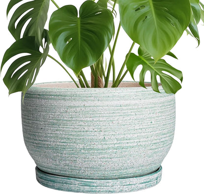 SQOWL Ceramic Pots for Plants - 10 Inch Ceramic Planter for Indoor Outdoor, Modern Round Flower Pot