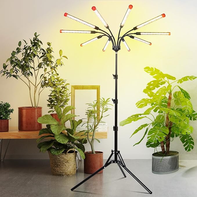 10-Head Grow Light with Stand and Timer, 90 Watt Power Home Plug LED Grow Lights for Indoor Plants