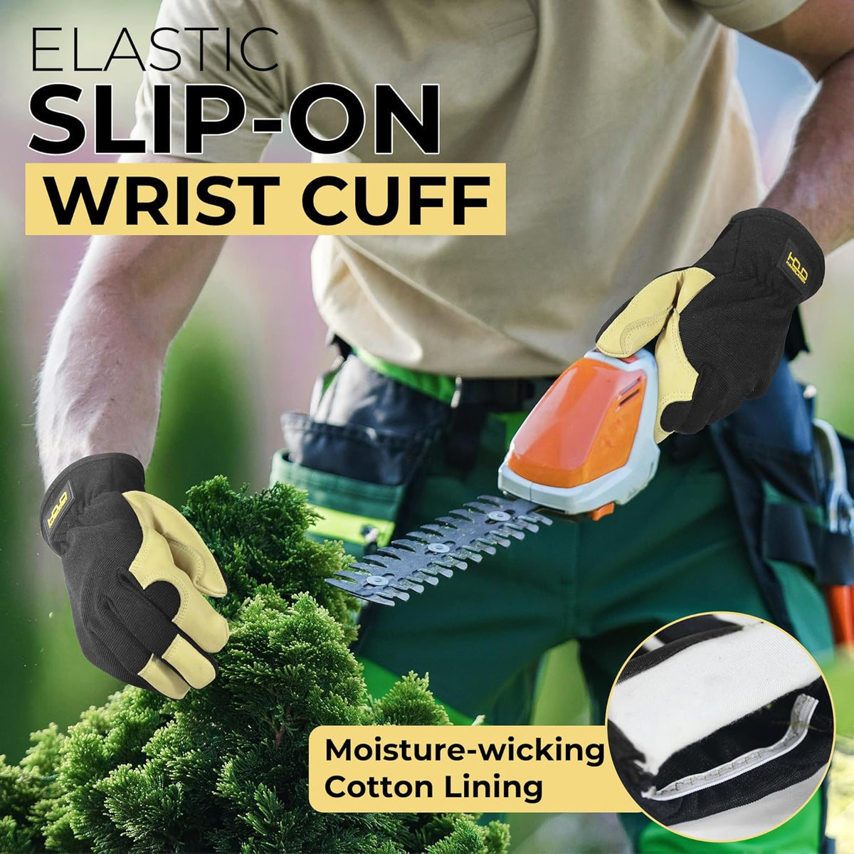 HANDLANDY Men Leather Gardening Gloves, Utility Work Gloves for Mechanics, Construction, Driver