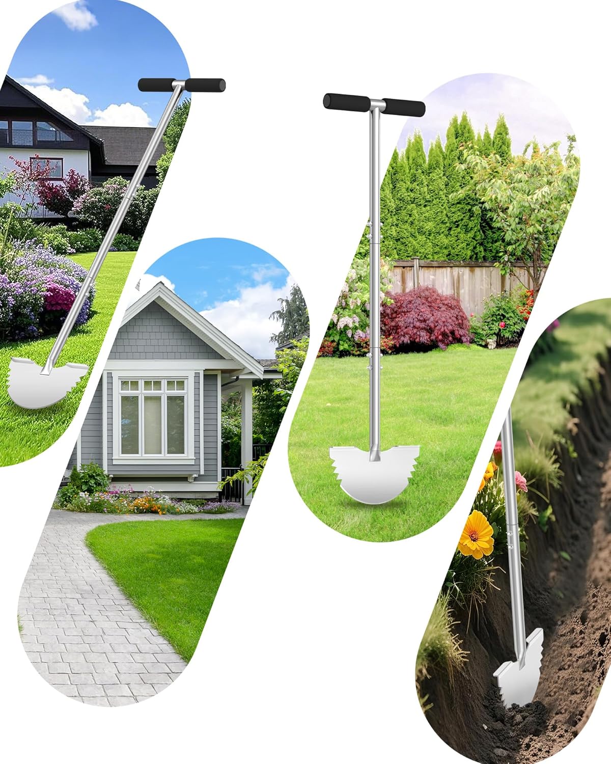 Serrated Edger Lawn Tool - Half Moon Shovel with Softer T-Handle, Lawn Edger for Yard, Garden